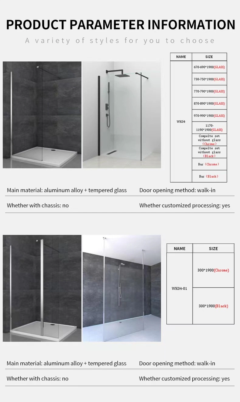 Walk in Shower Room Screen Tempered Glass 8mm Framed Shower Enclosure